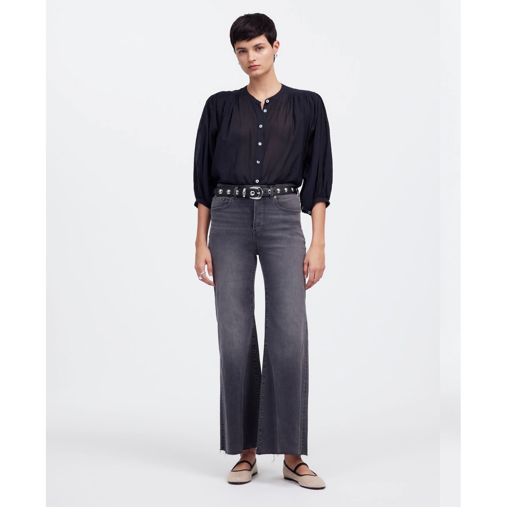Madewell Flared Wide-Leg Jeans Faded Black Raw‎ Hem Womens 26